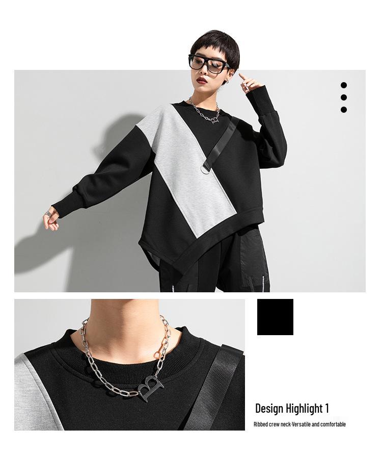 Европейско-американская осенняя футболка с цветными блоками для полных женщин, повседневная, с длинным рукавом