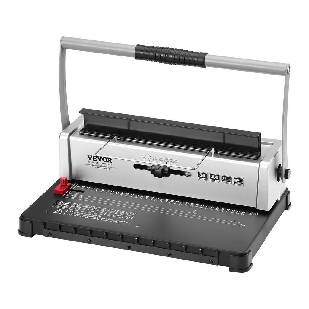 Coil Spiral Binding Machine, Manual Book Maker 34-Holes Binding 120 Sheets, Punch Binder with Adjustable Side Margin, for Letter Size, A4, A5