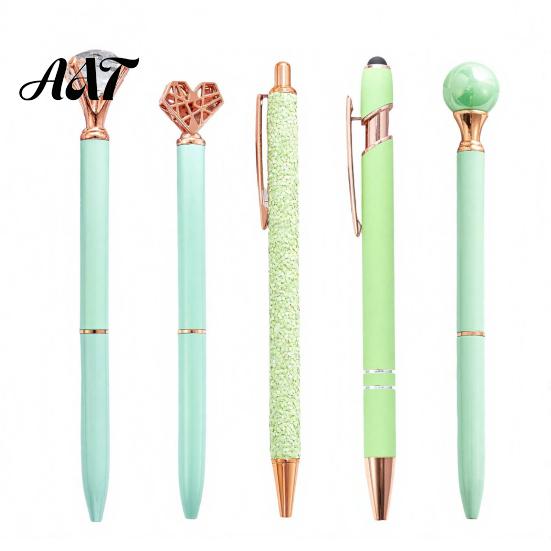 Flowing Glitter Writing Tool 5PCS Metal Diamond Ballpoint Pens, with Sparkling Rhinestone Decor, Professional Stationery Smooth Press Mechanism