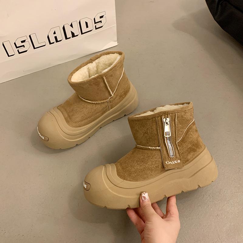 Large size women's versatile casual short boots round head warm comfortable lightweight durable elegant personalized snow short boots