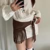 Ковбойский Стиль Кисточки Поясная Сумка Бахрома Треугольная Задняя Шторка Элегантные Мини-Юбки Пояс для Платья