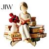 Stable Base Wooden Craft Reading Girl Figurine, Pastoral Style Statue Desktop Hand Painted Home Accessory Decor, Artistic Healing Ornament,