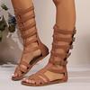 New Summer Sandals for Plus-size Women High-top Hollowed-out Flat-bottomed Belt-buckle Soft-soled Roman Sandals