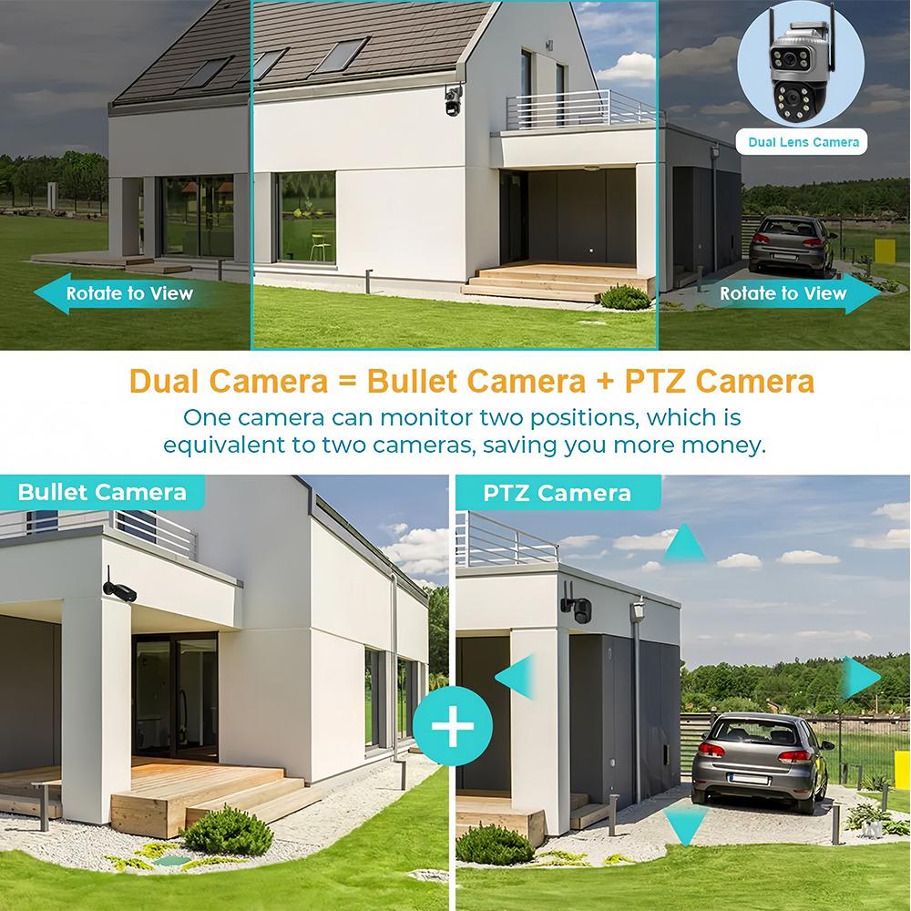 8-мегапиксельная 4K PTZ IP-камера для наружного использования с двумя объективами, двумя экранами, 4G SIM-картой, высокой четкостью, искусственным интеллектом, обнаружением человека, видеонаблюдением