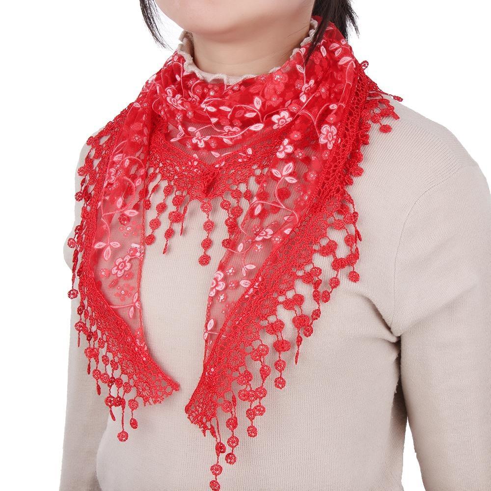 Sun Protection Sunscreen Triangle Scarf Floral Lace Hollow Out Silk Hijab Tassel Shawls Scarves