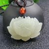 Chinese Hand Carved White Hetian Jade Lotus Pendant Necklace Beautiful Fashion Jewelry