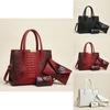 Fashion Solid Color Crocodile Texture Women Casual Shoulder Bag Three Piece Set For Daily Use And Office Commuting