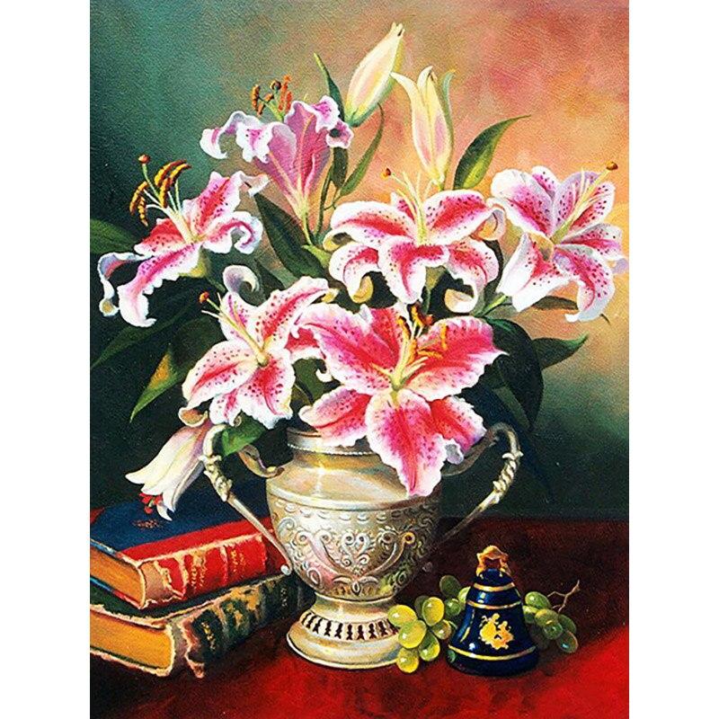 5d Diy Diamond New Painting Fresh Flower Diamond Embroidery Vase Cross Stitch Full Round Drill Home Decor Manual Art Gift
