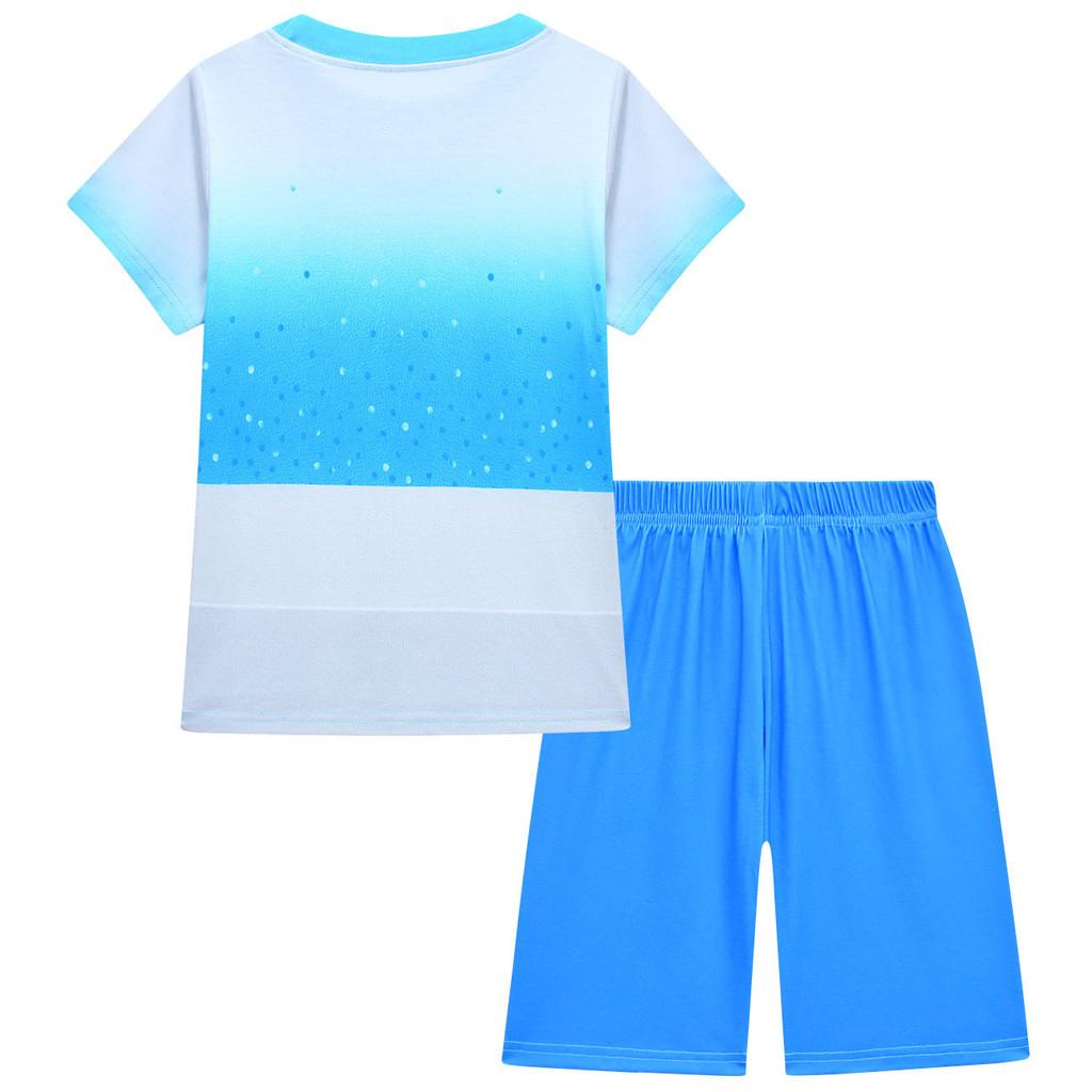 19820 Kids Girls Princess Print Short Sleeves T-Shirt Top Shorts Blue Sets