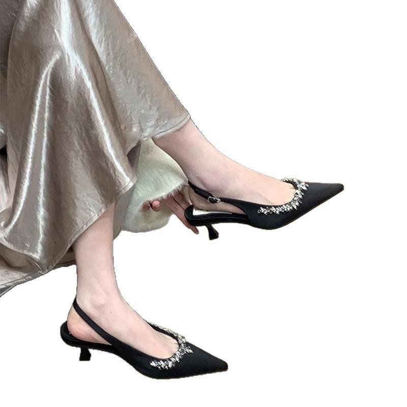 Сандалии женские новая женская обувь задник пустой стразы сумка голова высокий каблук женские острый носок тонкий каблук обувь для подружки невесты свадебная обувь