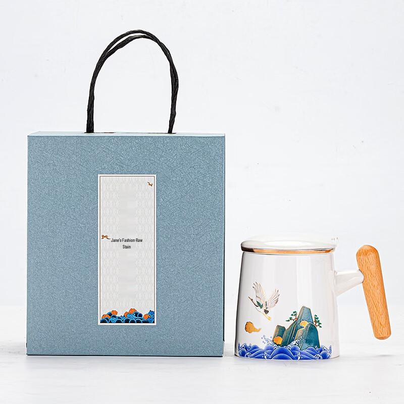Auspicious Cloud & Crane Ceramic Tea Infuser Mug