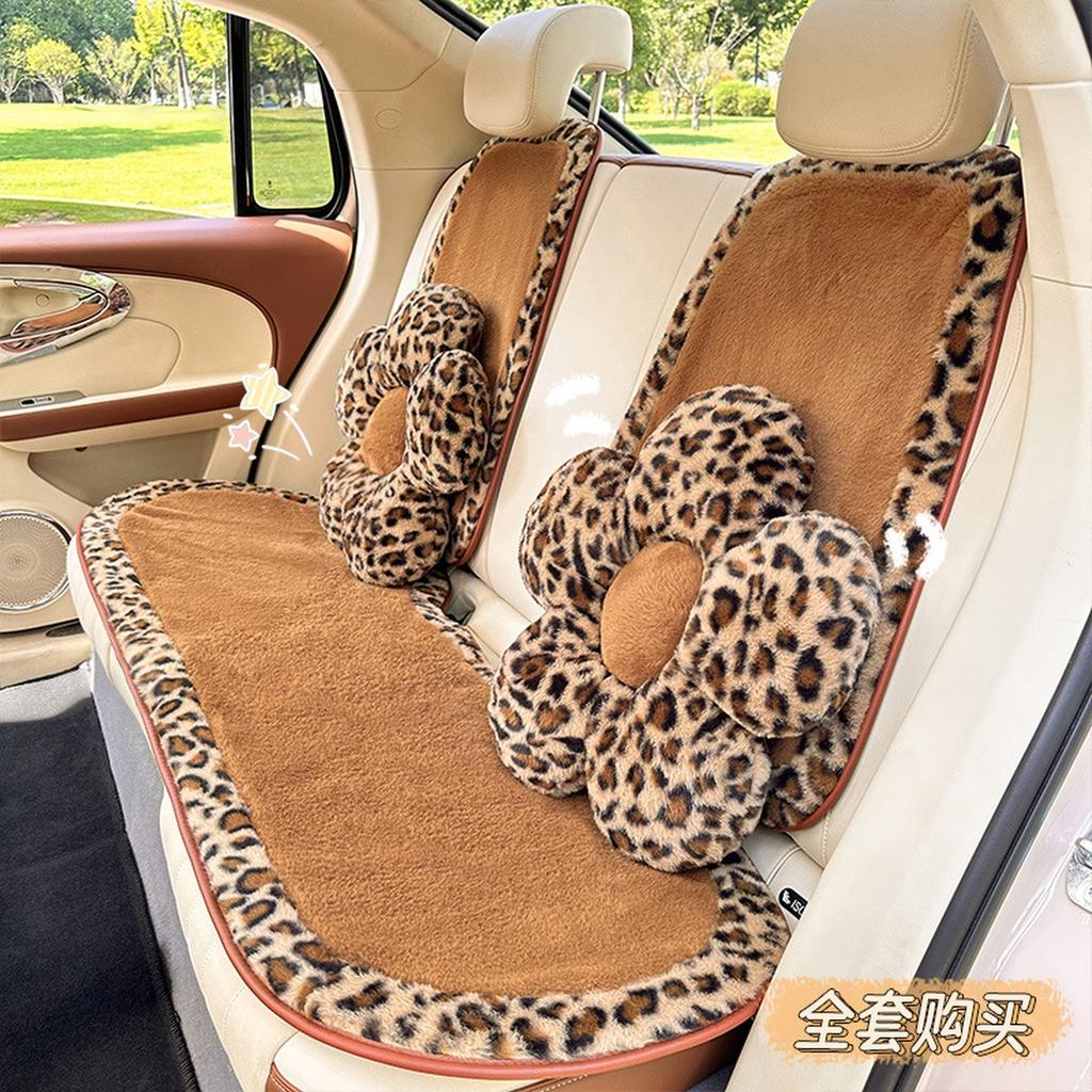 Bow Leopard Print Car Headrest Comfortable Breathable Car Seat Decoration Black Flower Plush Seat Cushion Cushion Back