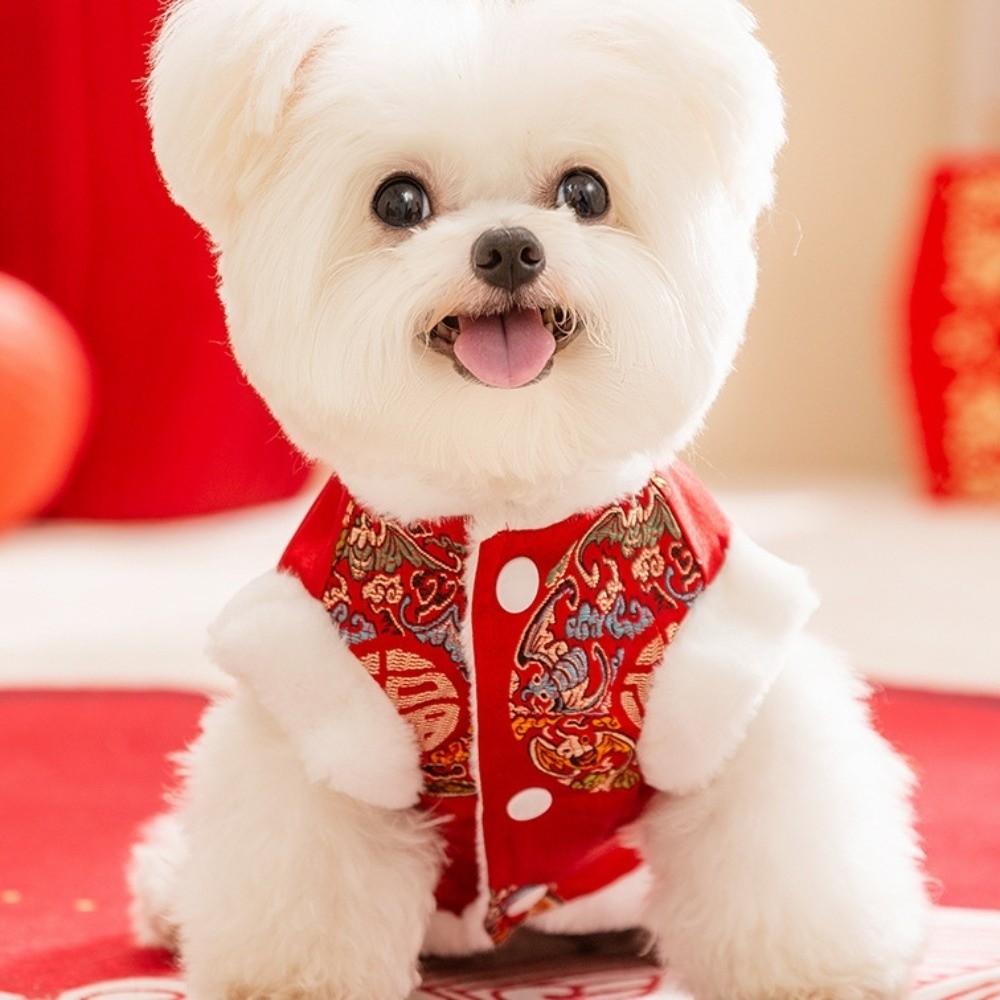 Puppy Costume Red Pet Tang Suit Character Fu Knot Button Dog Vest Warm Cat Coat Spring Festival