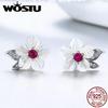 White Shell Flower Stud Earrings 925 Sterling Silver Clear CZ Elegance Small Earrings