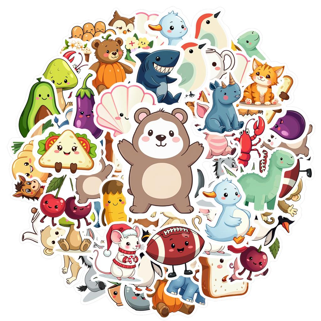35pcs Cute Holiday Stickers Cartoon Objects Stickers Animal Stickers For DIY Phone Laptop Scrapbook Bike Laptop