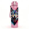1PC Colorful Wolf Beast Animal Pattern 750ml Color Plastic Sports Water Bottle Leakproof Flip Straw Lid Suitable for Sports Office Home Use