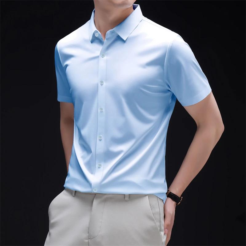 Новая мужская рубашка business casual с коротким рукавом, однотонная, устойчивая к складкам, не мнется, удобная, для любого сезона, универсальный топ