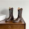 Винтажная вышивка V-образный вырез универсальные ботинки Мартин на толстой подошве и толстом каблуке 2025 осень и зима Spice Girl облегающие ботинки западного ковбоя на толстой подошве