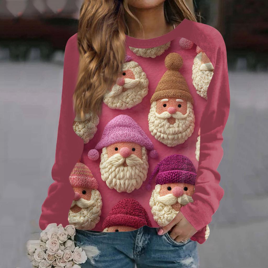 Women's Fashion Casual Long Sleeve Christmas Printed  Neck Sweatshirt Top
