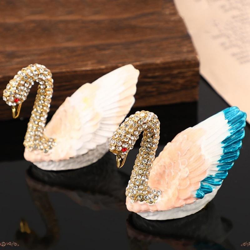 Swan Mini Jewelry Storage Box Inlaid Gem Organizer Exquisite Earrings Ring Storage Jar Dresser Display Unique Festival Gift