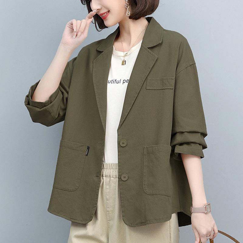 2024 Весна/Осень Блейзер свободного кроя с короткими рукавами для женщин среднего возраста - Корейский стиль, Модный, Молодящий