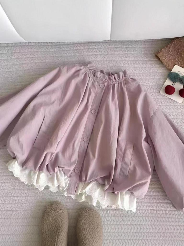 Девичье корейское пальто-бутон с рукавами-фонариками - 2025 Весенне-осенняя детская мода, короткий плащ в стиле мори