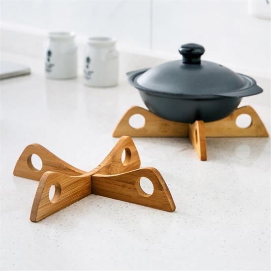Detachable Bamboo Cross Stand Kitchen Pan Pot Insulated Shelf Heat Dish Holder