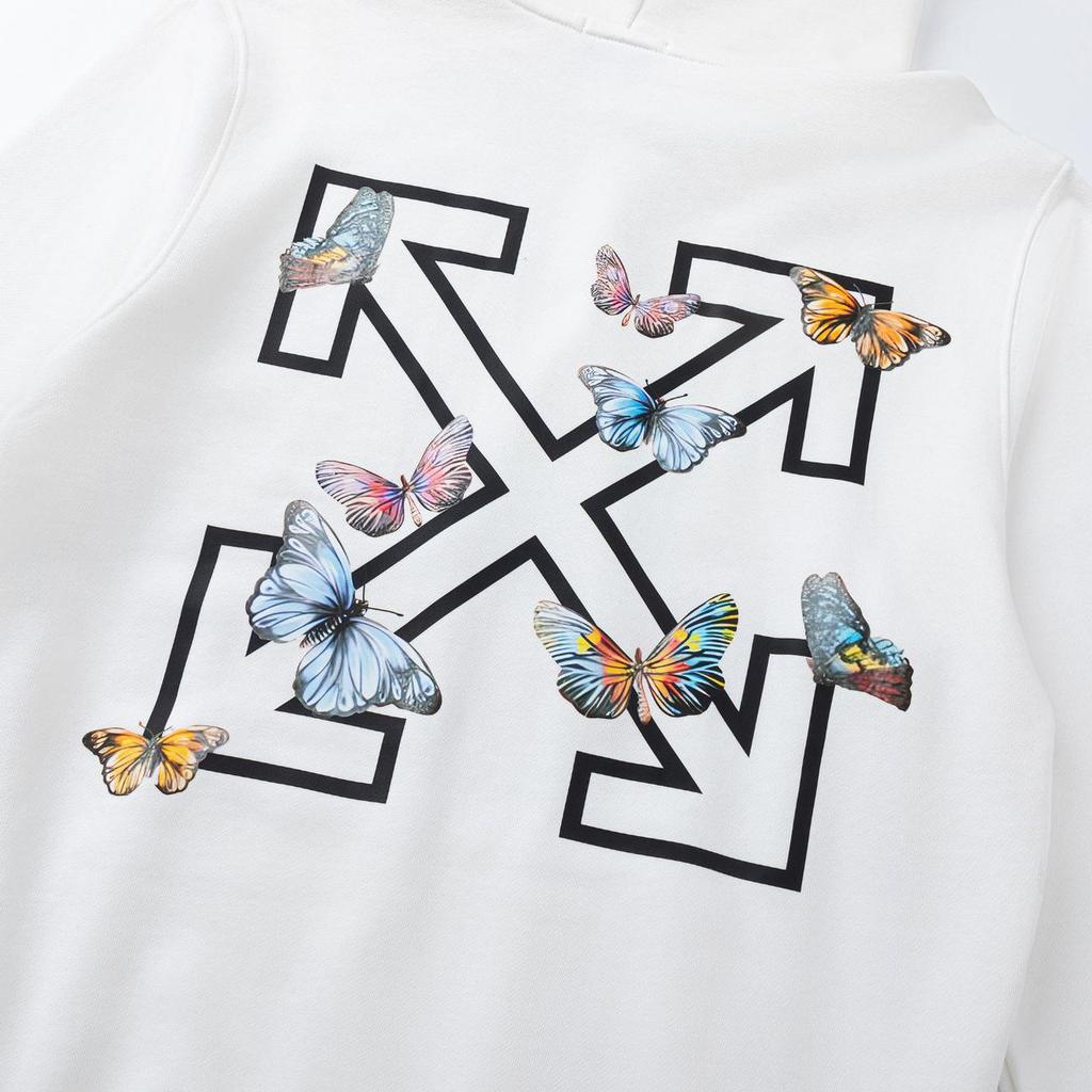 9099 Off-White 2026 Autumn and Winter New OW Butterfly Letter Arrow Pattern Men's and Women's Hooded Sweatshirt