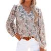 Floral Chiffon Shirt Women Vinatge Fashion Lantern Sleeve Print Blouses Tops 2022 V-neck Casual Flower Plus Size Blouse 19347