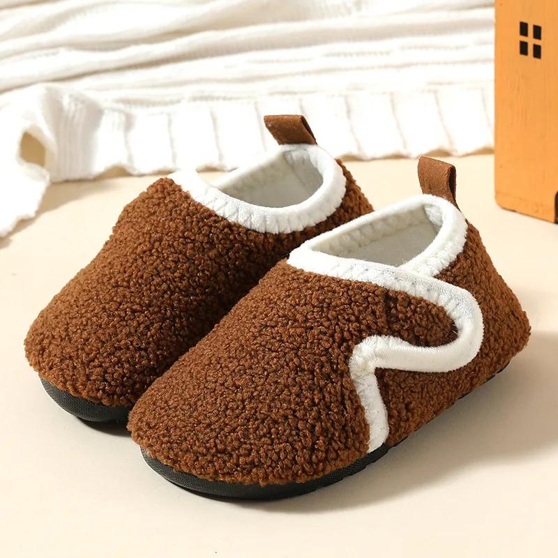 Pantuflas Детские хлопковые тапочки, теплые, детские, зимние, для дома, для мальчиков и девочек, плюшевые, для дома, мягкая подошва, нескользящая, хлопковая обувь
