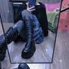 Высокие сапоги, высокие сапоги-локомотивы на толстой подошве, женские панк-сапоги на шнуровке, но до колена, черные на танкетке, с внутренней платформой, тонкие сапоги Мартин