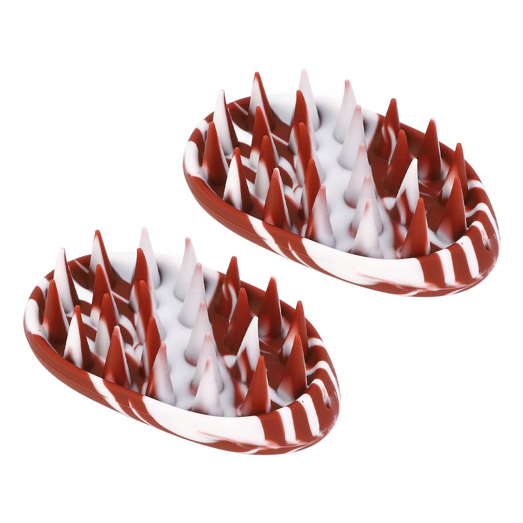 2pcs Brown White Scalp Scrubber Oval Shape Elastic Wide Long Teeth Scalp Exfoliator Shampoo Brush