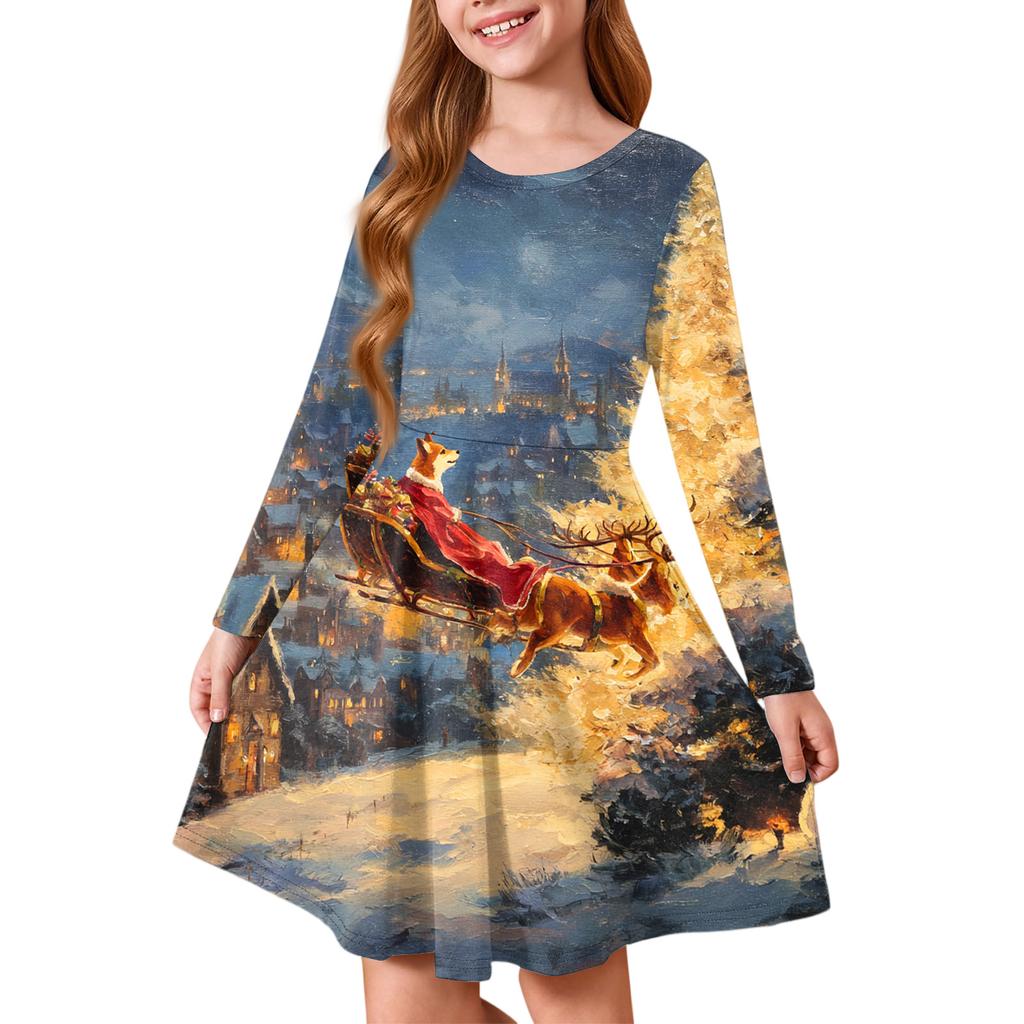 Girls' Princess Dress - Long Sleeve A-Line T-Shirt Dress Christmas Day