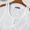 INCERUN Summer Men U Neck Sleeveless Buttons Lace Mesh Sheer Casual Tank Tops