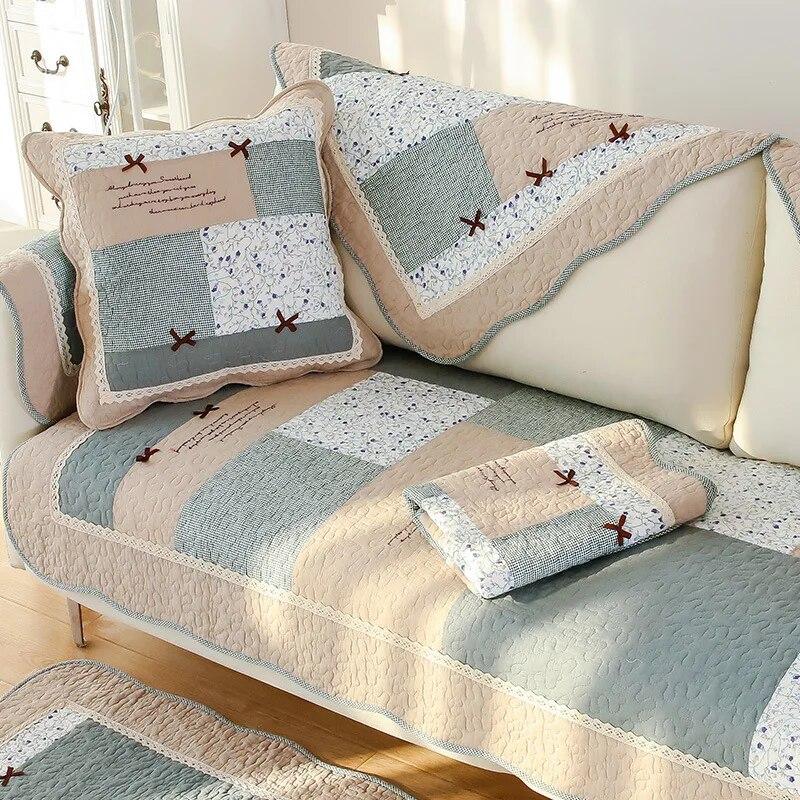 Floral  Style Sofa Cover Plaid Couch Cushion Four Season Universal Cotton Non-slip Sofa Armrest Towel Furniture Protective Cover