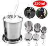250ml Portable Collapsible Cup - Stainless Steel Travel Mug w/Keychain & Leakproof Lid, Foldable for Camping/Hiking/Travel