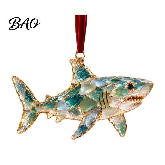 Party Favors for Festivals Sea Glass Christmas Ornament, Coastal Turtle Whale Shark Octopus Office Decorations Tree Hanging Decoration, Ocean-Inspired