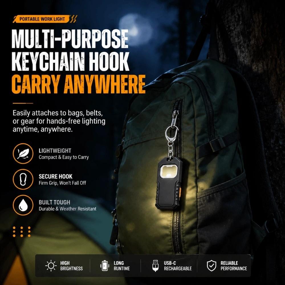 USB Rechargeable Working Light LED COB Emergency Lantern Keychain Flashlight Outdoor