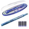 Retractable Fountain Pen Fine Nib Set 0.38mm Black/Blue Ink Transparent Barrel Pen with 5 Refillable Ink Cartridges for Sketching Journaling