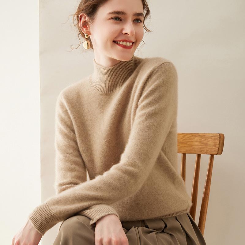 Autumn & Winter Women's Cashmere High-Neck Thick Knit Slim Pullover Sweater