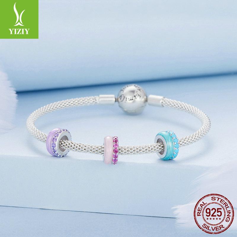 Модный силиконовый браслет-позиционер конфетного цвета с разделительными бусинами, популярные бусины из стерлингового серебра S925 для DIY