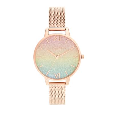 Авторизованный розничный продавец Часы Olivia Burton ob16rb18 Радужный глиттерный циферблат Розовое золото сетка 34 мм [OLIVIA BURTON] Женские &