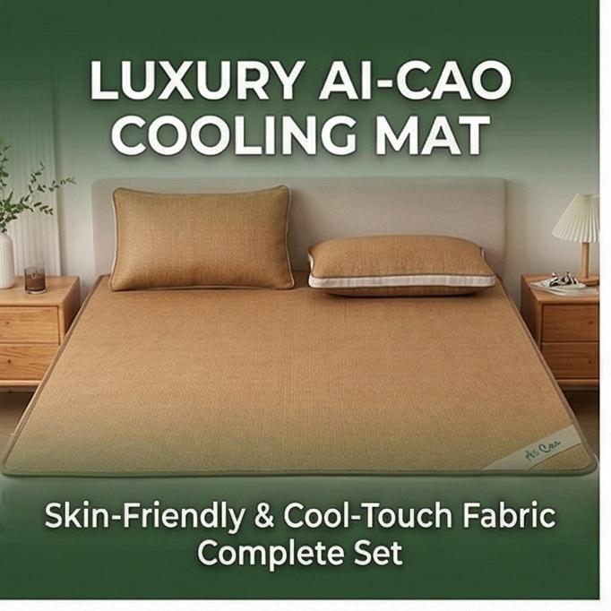 Wormwood Ice Silk Cooling Mat 3-Piece Set Washable Fitted Sheet for Home Dorm Summer
