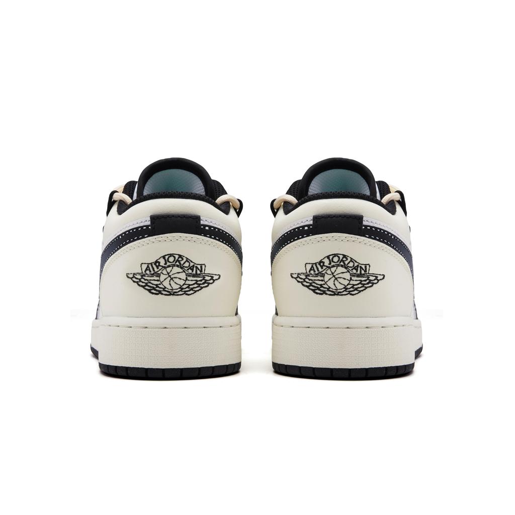 Jordan Air Jordan 1 Cushioning, Wear Resistant Low top Vintage Basketball Shoes Men's Black Beige White 553558-132(Team44-)