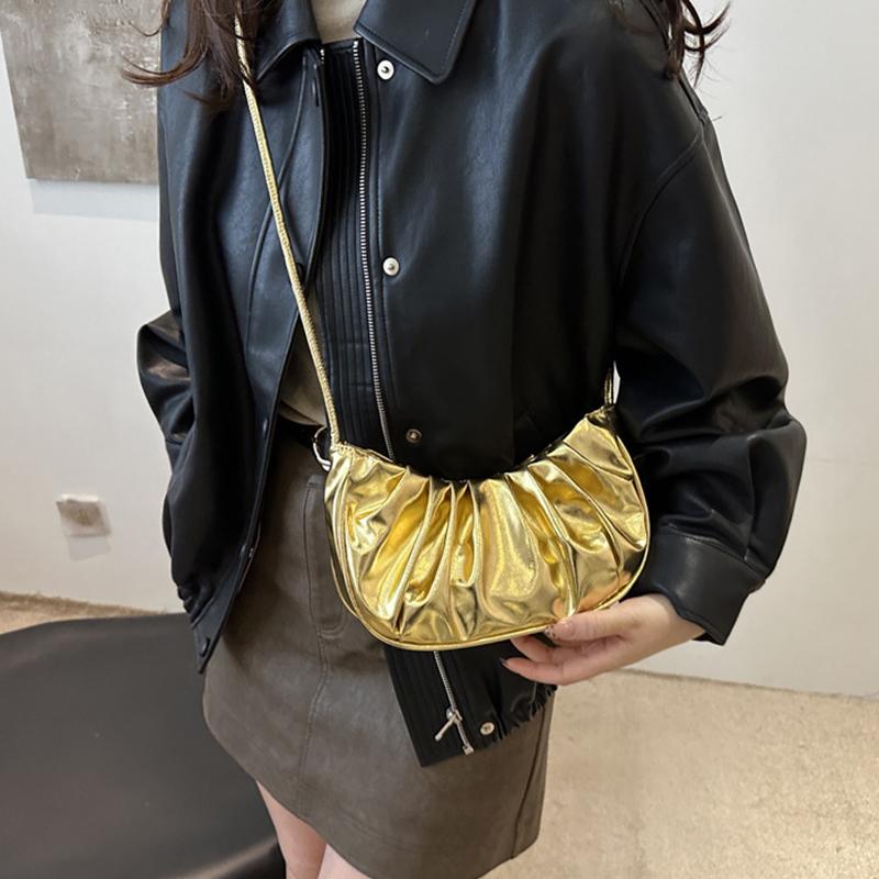 Модная и простая плиссированная однотонная сумка через плечо в виде облака, элегантная летняя женская сумка через плечо из искусственной кожи в форме полумесяца