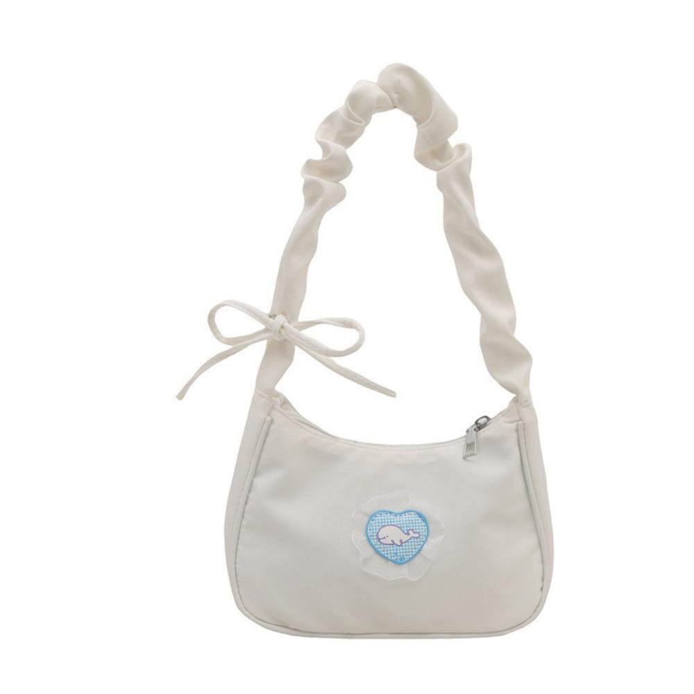 Nylon Canvas Underarm Bag Love Hobo Bag Sweet Pleated Strap Shoulder Bag Women