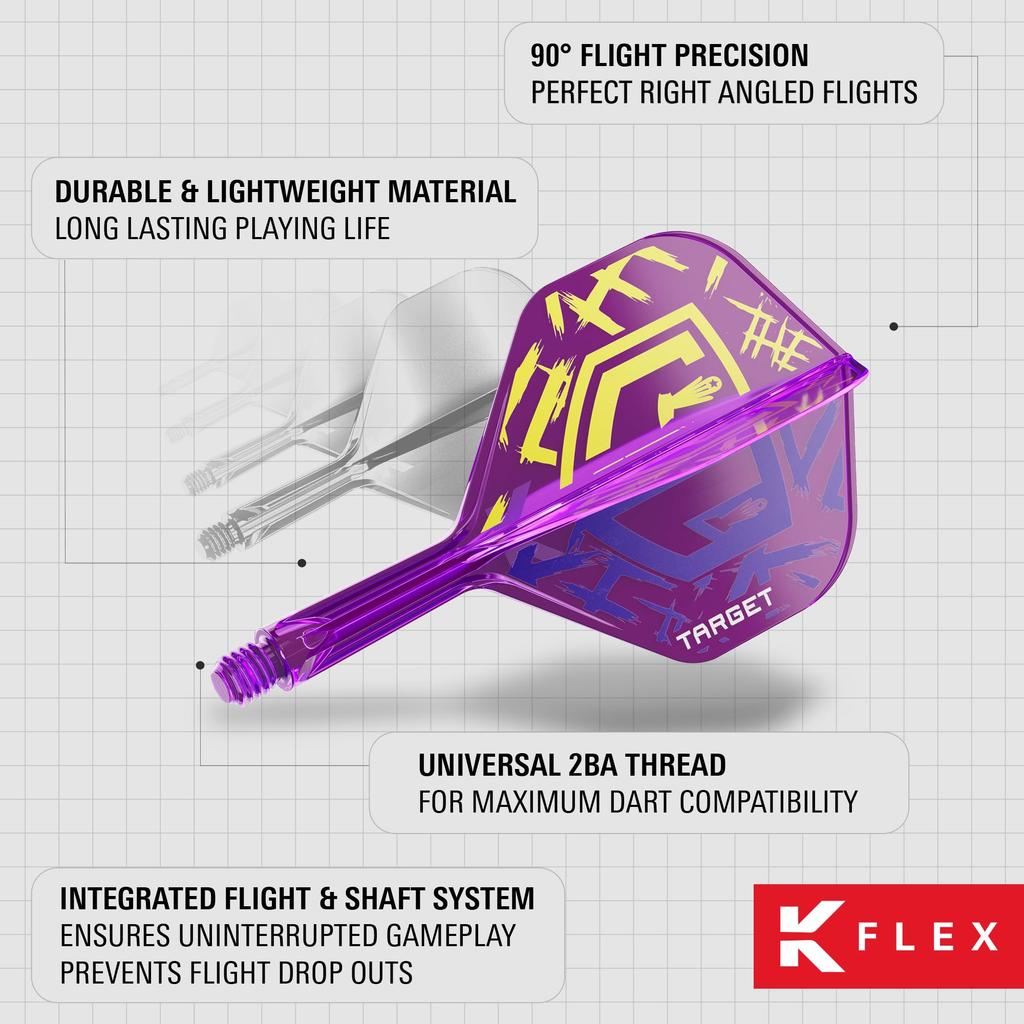 Target Darts Luke Littler World Champion KFLEX Flight Shaft KFLEX Flight Short Medium 2 Medium & System, No. 2/No. 6, All-in-One 3-Pack, (19mm),