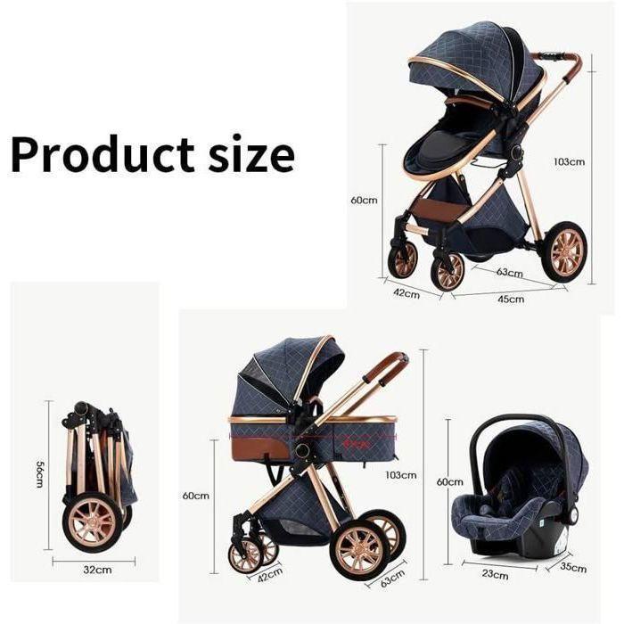 Poussette 3 en 1 Bébé Combinée Siège-Auto Nacelle Trio Réversible Haute Qualité Roues increvables Canne light grey