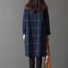 Women's Vintage Plaid Dress Casual Long Sleeve Cotton Linen Dress Fall Loose Fit Checkered Crew Neck Tunic Midi Dress