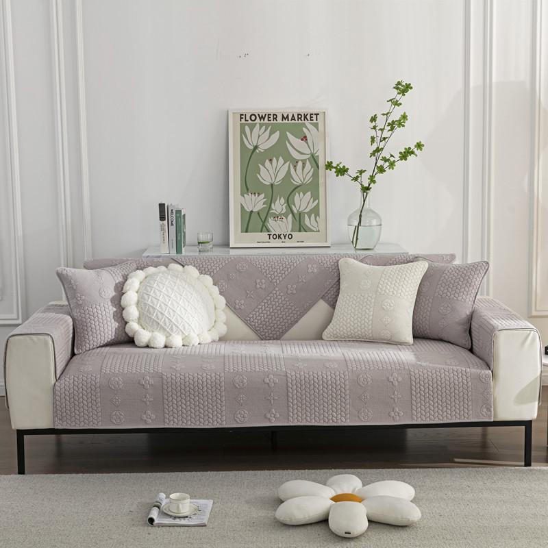 Pure Cotton Universal for All Seasons Sofa Cover Anti-slip Backside Cushion Living Room Solid Color Stitch Fabric Art Couch Mat